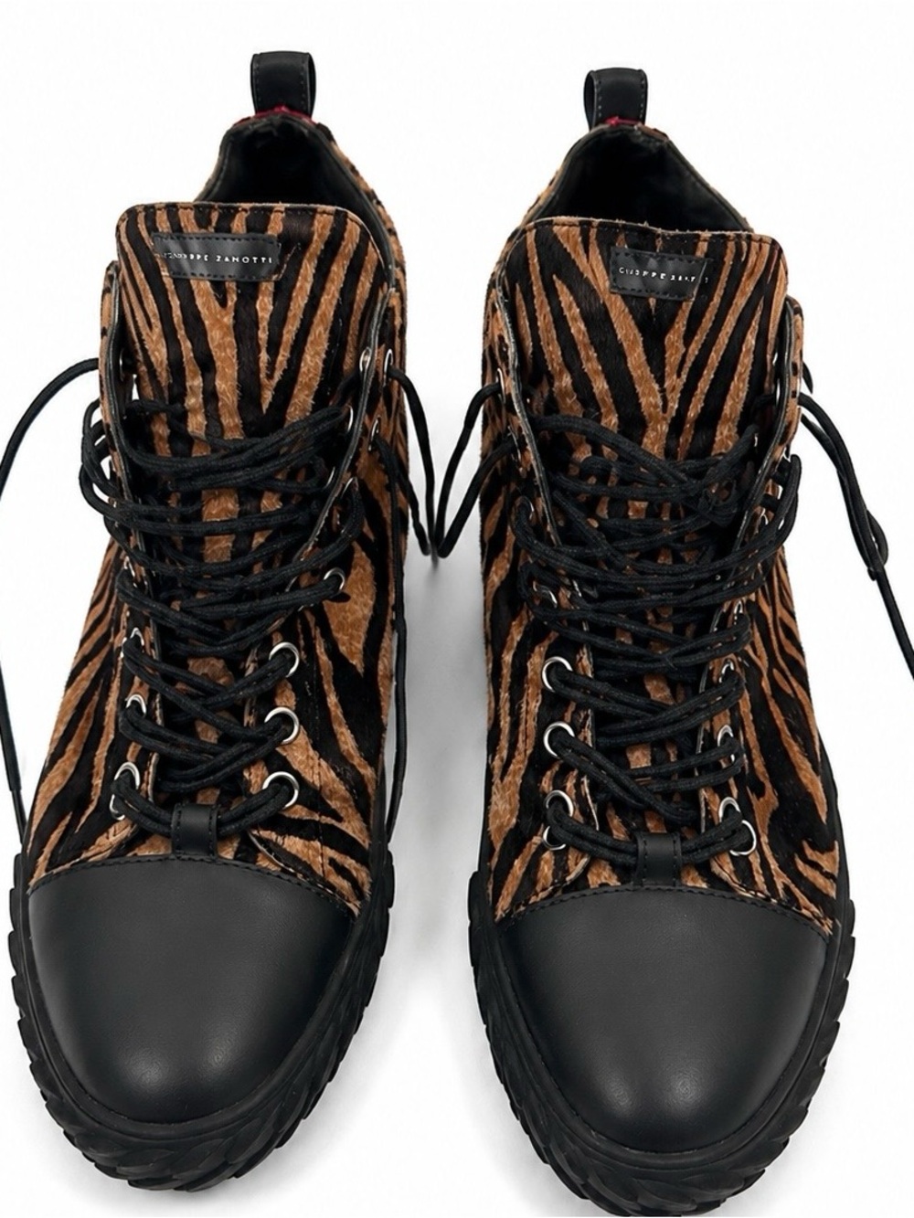 Rare Giuseppe Zanotti Brown & Black Zebra-Print High-Top Sneakers